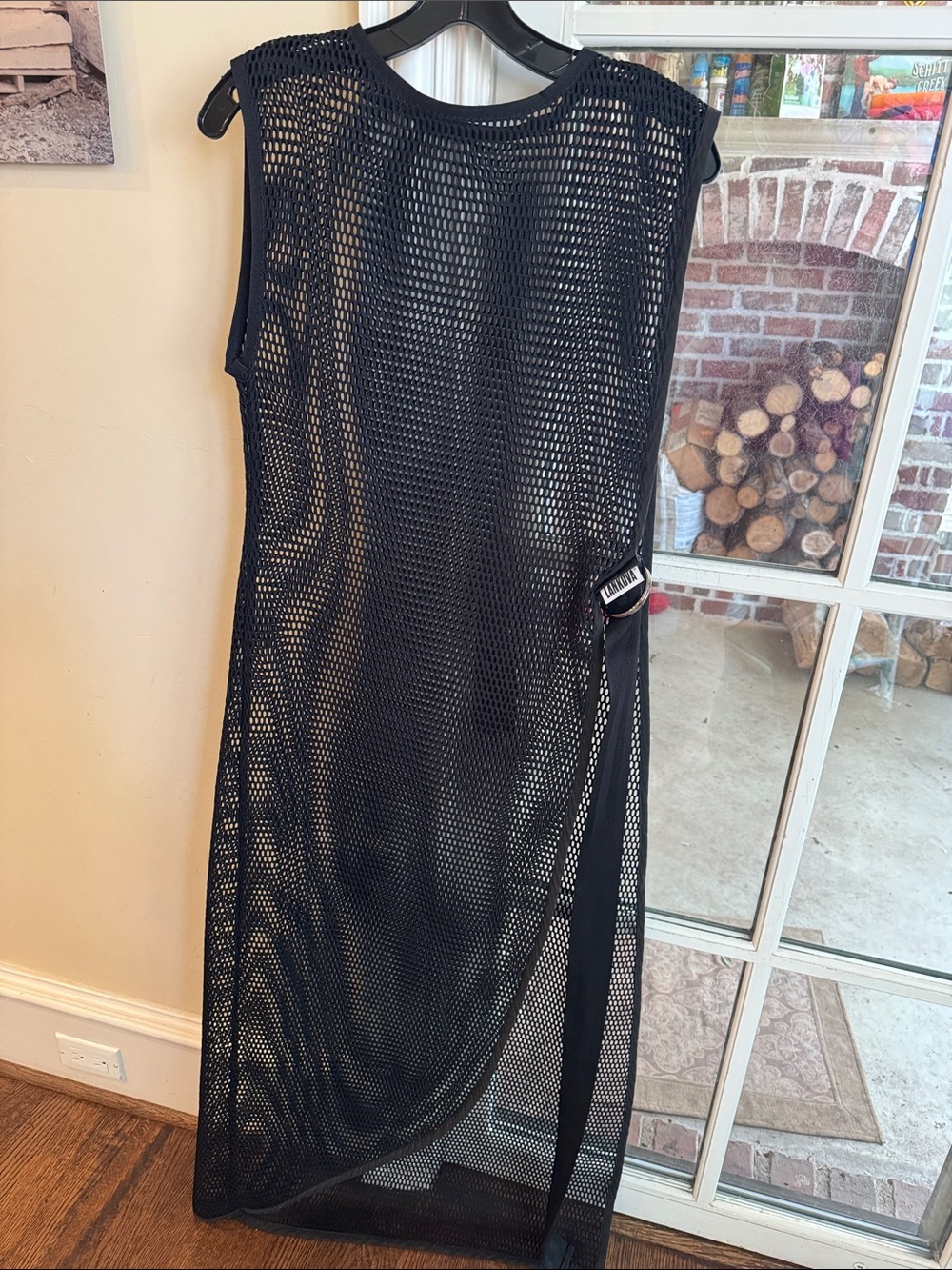 Black Mesh Maxi Dress with Side Belt. Fits Medium